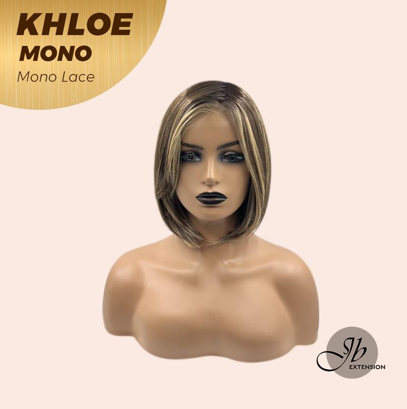 JBEXTENSION KHLOE MONO Monofilament Handmade Wig 6X5 Full Monofilament Hand Tied Top Wig 12 Inches Bob Cut Hazelnut Blonde Highlight Mono Lace Handmade Futura Fiber Wig With Anti-slip Silicone Strips Glueless Wig KHLOE MONO【BENDY EAR TABS】