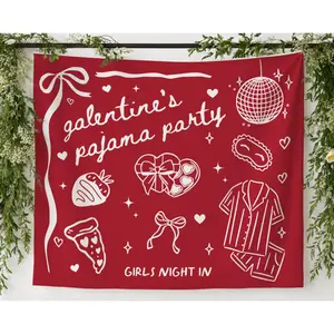 Galentines Pajama Party Decor, Valentines Girls Slumber Party Banner, Girls Night in Backdrop