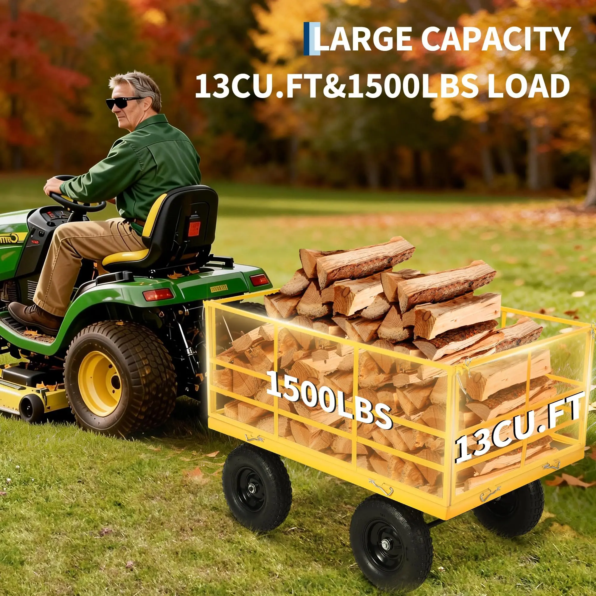 Garvee 1500 LB Garden Dump Cart with 13-Inch All Terrain Tires, 3-in-1 Yard Wagon Cart Featuring Removable Side Panels, Heavy Duty Outdoor Metal Utility Wagon for Lawn, Yard, and Backyard Use