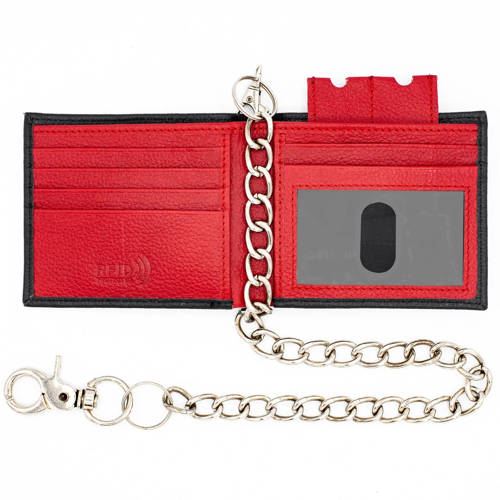 Men's Biker Chain Bifold Wallet - Leather, RFID-Safe, Masculine, Motorcycle-Themed, Compartmented, Foldover, Low-Profile, Masculine Men's Wallets, Motorcycle-Themed Men's Wallets