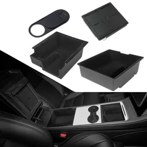 4PCS Car Center Console Organizer Tray Fit For Tesla Model 3/Y 2021 2022 2023 Hidden Armrest Storage Box Car Storage Organizers Interior Accessories (Flocked)