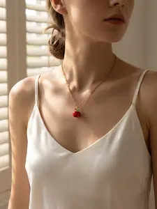 Cherry Charm Necklace for Women, Beautiful Pendant Jewelry Gift for Birthdays & Special Occasions, Adjustable Chain Included