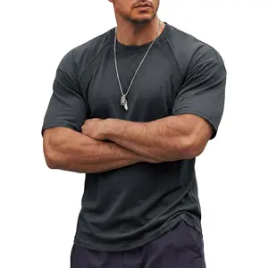JMIERR Mens T-Shirt Casual Stretch Crewneck Short Sleeve Tees Gym Workout Ribbing Shirts