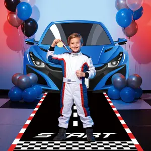 Blue Sports Car Birthday Banner and Start Line Carpet - Racing Party Supplies for Kids，Children's Birthday Party