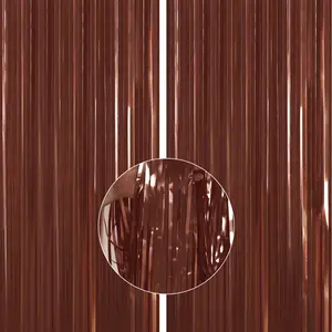 PartyWoo Foil Curtain 2 pcs, 3.3x6.6 ft Metallic Brown Tinsel, Foil Fringe Curtains, Birthday Decorations, Party, Wedding Backdrop