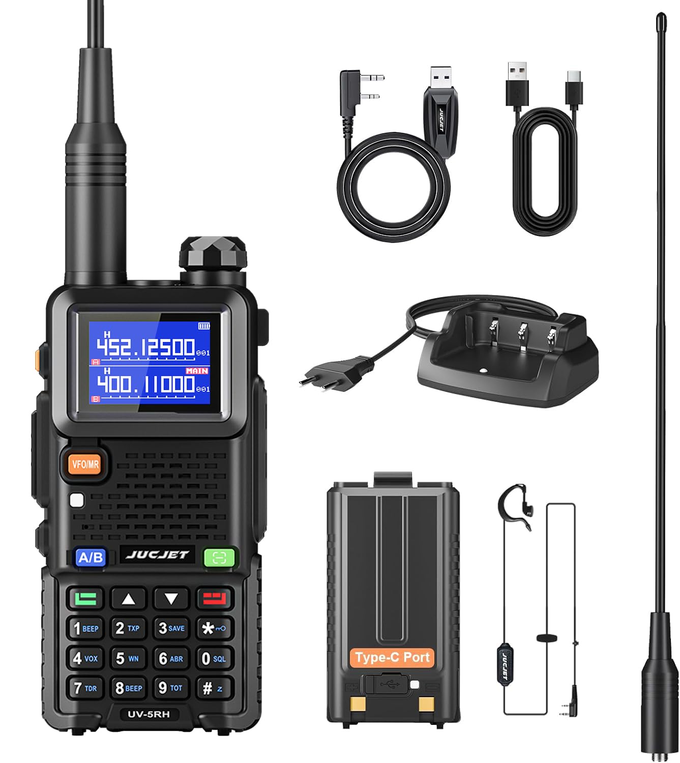 Baofeng UV-5RH 10W Ham Radio Handheld - Upgraded UV-5R Dual Band Amateur Radio with Air Band, Long Range Walkie Talkies for Adults, USB-C Charging (2 Pack) rechargeable walkie talkie