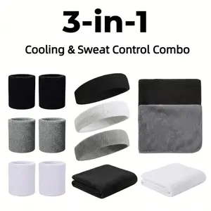 4-in-1 Sports Set: 2 Wristbands + Headband + Sweat Towel Breathable, High Elastic, One Size for Men & Women Ideal for Fitness, Running, Yoga & Outdoor Activities