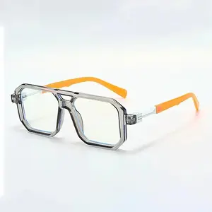 Vintage Double Bridge Square Frame Glasses for Men - Transparent Non-Prescription Eyewear, Lightweight Comfort Fit, Blue Light Blocking, Square-Faced Non-Prescription Glasses for Daily Wear, Transparent Non-Prescription Glasses