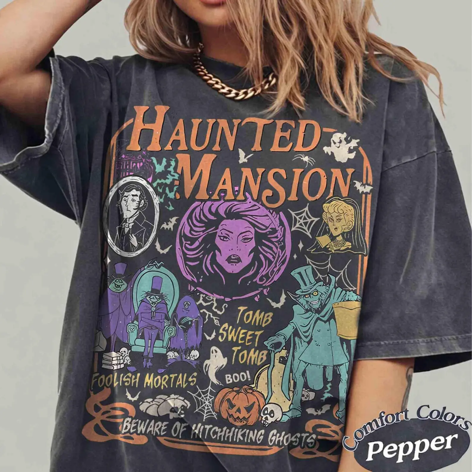 Comfort Colors Retro The Haunted Mansion Shirt, Madam Leota Hitchhiking Ghosts Tee, Spooky Season Tee, Halloween Gothic Family Trip