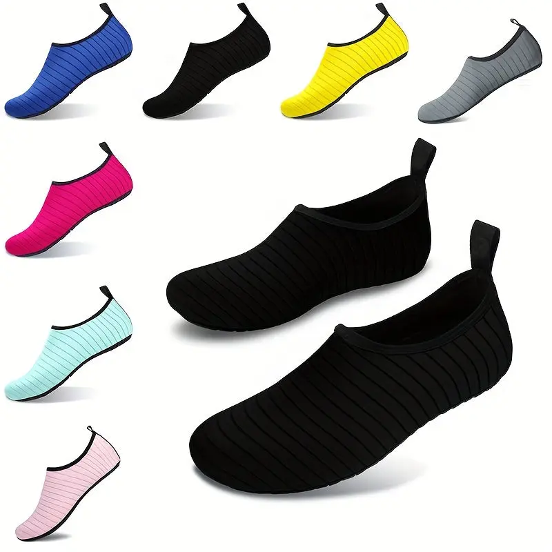 Adult Slip-On Barefoot Water Shoes, Solid Casual Cloth Aqua Socks with Rubber Sole, Quick-Dry and Breathable for Beach & All-Season Sports