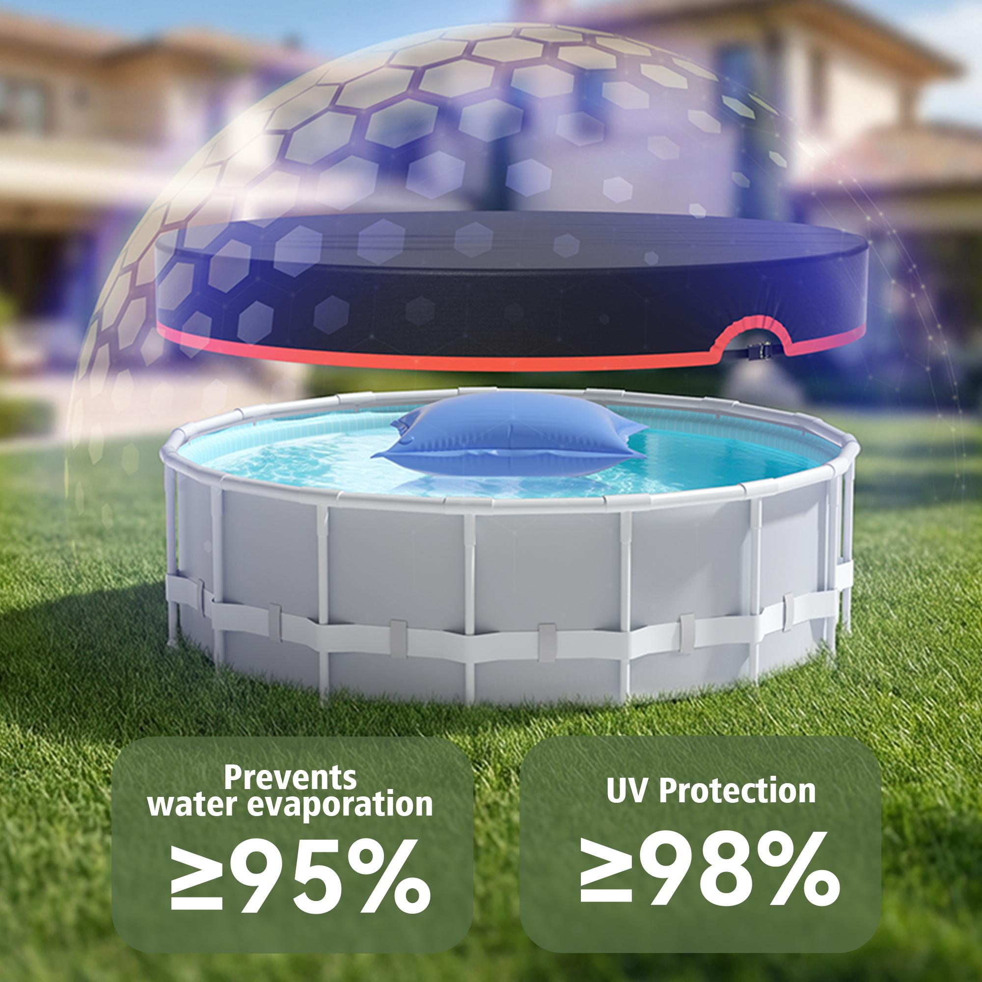 New upgrade 12FT Round Above-Ground Pool Cover Solar Waterproof with Accessories Included for Pool Equipment Shade & Heater Safety way plus org aqua outdoor
