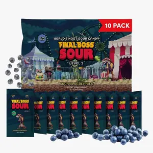 Final Boss Sour Candy, Sour Blueberries, 10 Pack, Level 3, Fruit Chews with Real Dried Fruit, No Artificial Colors or Flavors, Low Calorie Snack for Kids, Teens, Adults, Lunch Boxes