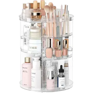 Rotating Makeup Organizer, DIY 8 Adjustable Layers Spinning Skincare Organizer, Cosmetic Display Case with Brush Holder Perfume Tray, Multi-Function Storage Carousel for Vanity Bathroom Countertop Boxes Kitchen Silicone Steel Gift Insert