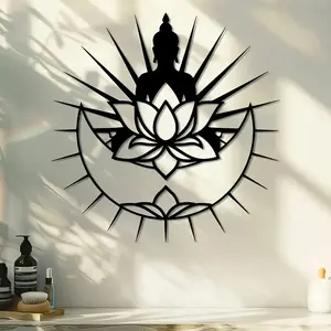Metal Buddha Statue Wall Decoration - Lotus and Radiant Sun Wheel Design, Spiritual Home Decoration, Religious Home Decor, Suitable for Living Room, Courtyard, Balcony - Ideal housewarming gift, wedding, Mother's Day, Christmas, artistic crafts