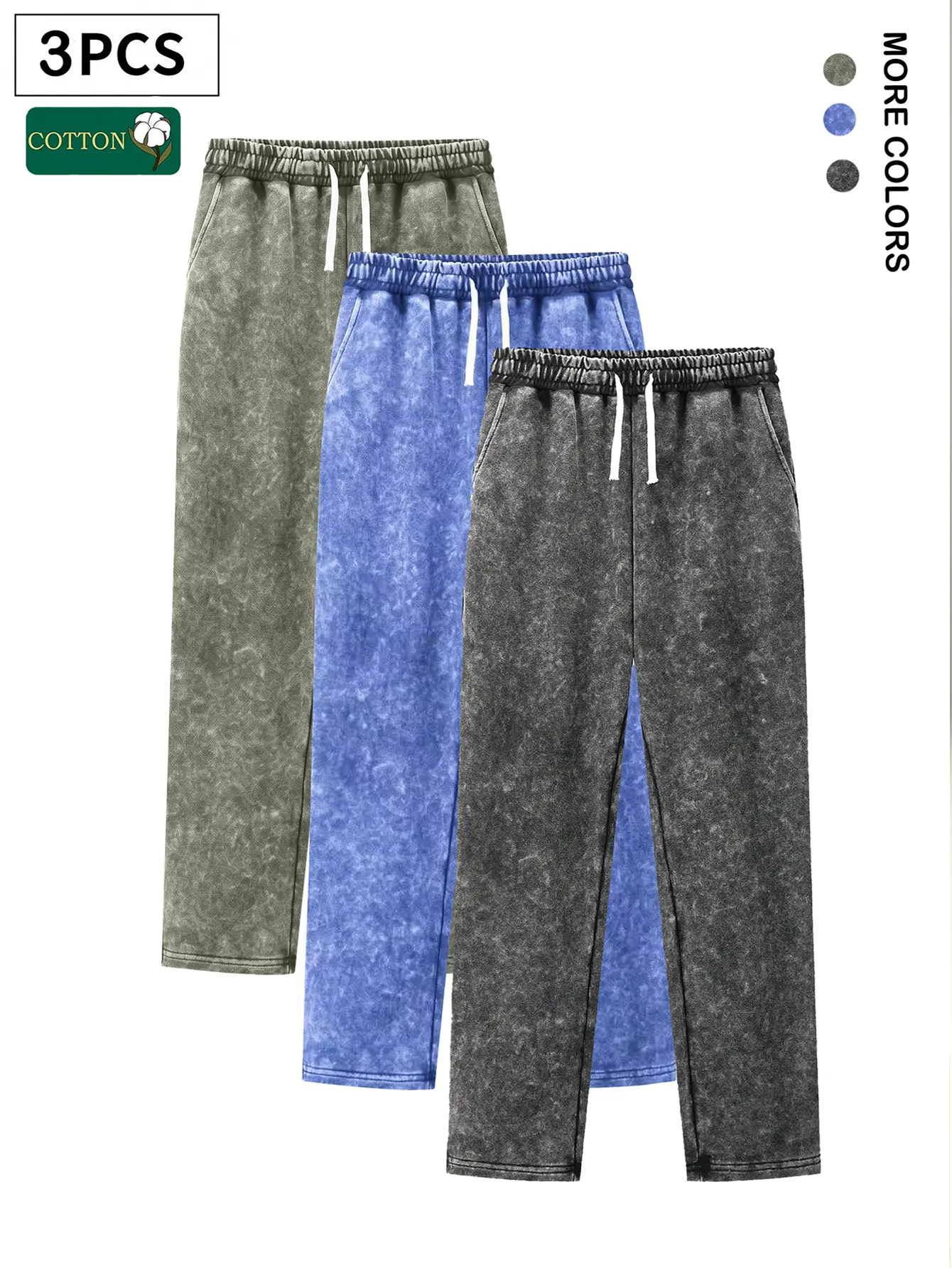 Men’s solid-color retro acid-wash fashion straight-leg athletic pants—a casual style suitable for all seasons. The straight-leg cut is relaxed and ideal for autumn and winter. Available in sets of 1, 2, or 3 pieces, featuring a drawstring waist and pocket
