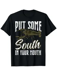 Crawfish "Put Some South In Your Mouth" T-Shirt - Louisiana Cajun Boil Outfit, Crawfish Trap Meetup Apparel, Funny Southern Phrase Tee for Mardi Gras & Festival Costume ( &)