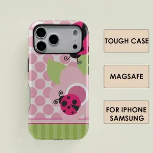 MagSafe/Tough Case Floral Dot Ladybug Print Phone Case, Durable Two-In-One Protection, Fits iPhone 17 16 15 14 13 12 Pro, Samsung Galaxy S25 S24 S23 S22 Ultra Series