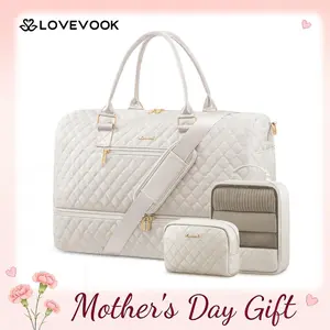 【Mother's Day Gift】LOVEVOOK Travel Duffle Bag for Women, Weekender Overnight Bag with Shoe Compartment, Carry on Bag with Toiletry Bag, Gym Duffel Bag with Wet Pocket, Hospital Bags for Labor and Delivery 3 Pcs Set
