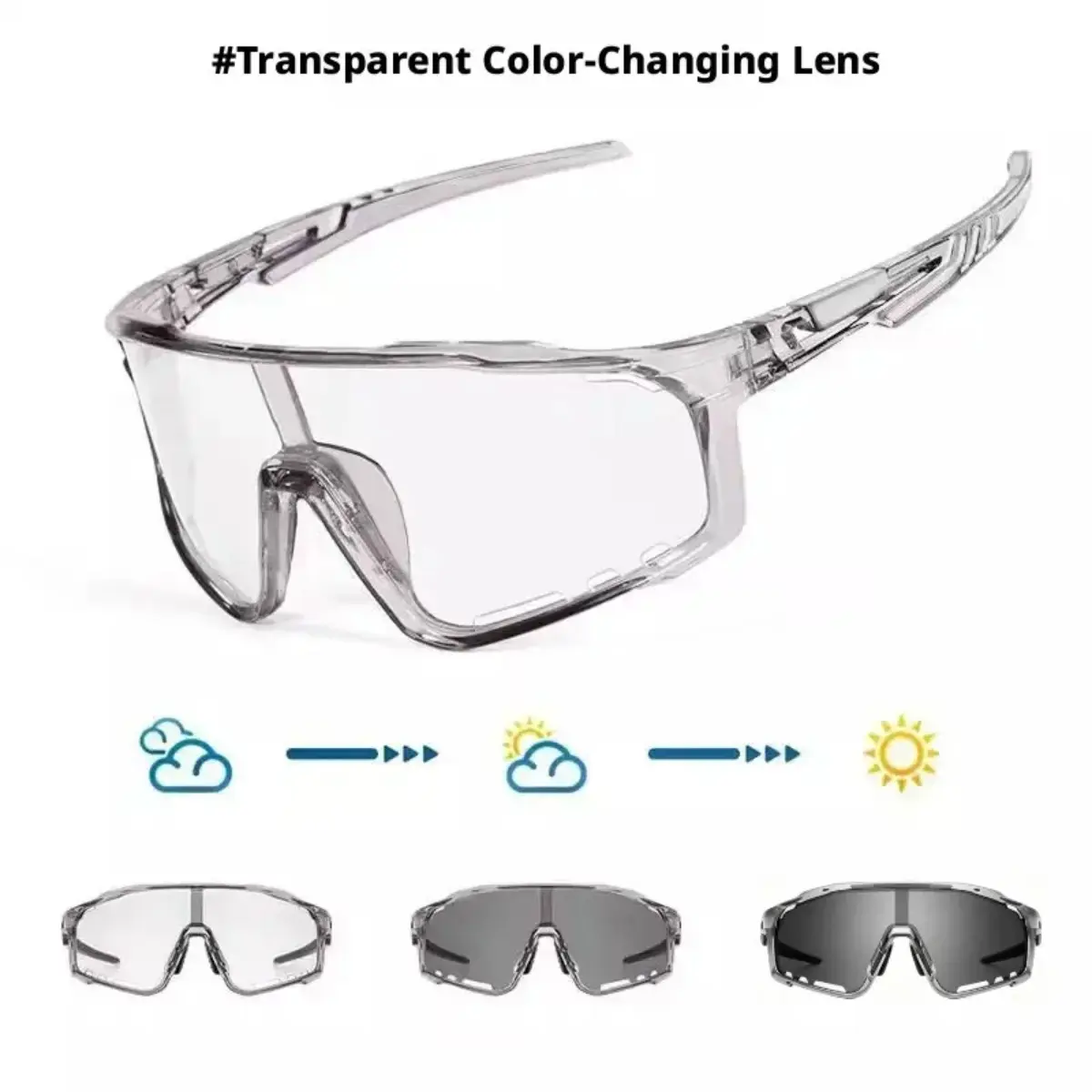 Unisex Photochromic Sports Biking Sunglasses - Lightweight Sport Shades, UV Protection, Windproof Protective Eyewear, Hiking Sunglasses for Day-Night Use, Sports Eyewear Performance Frame