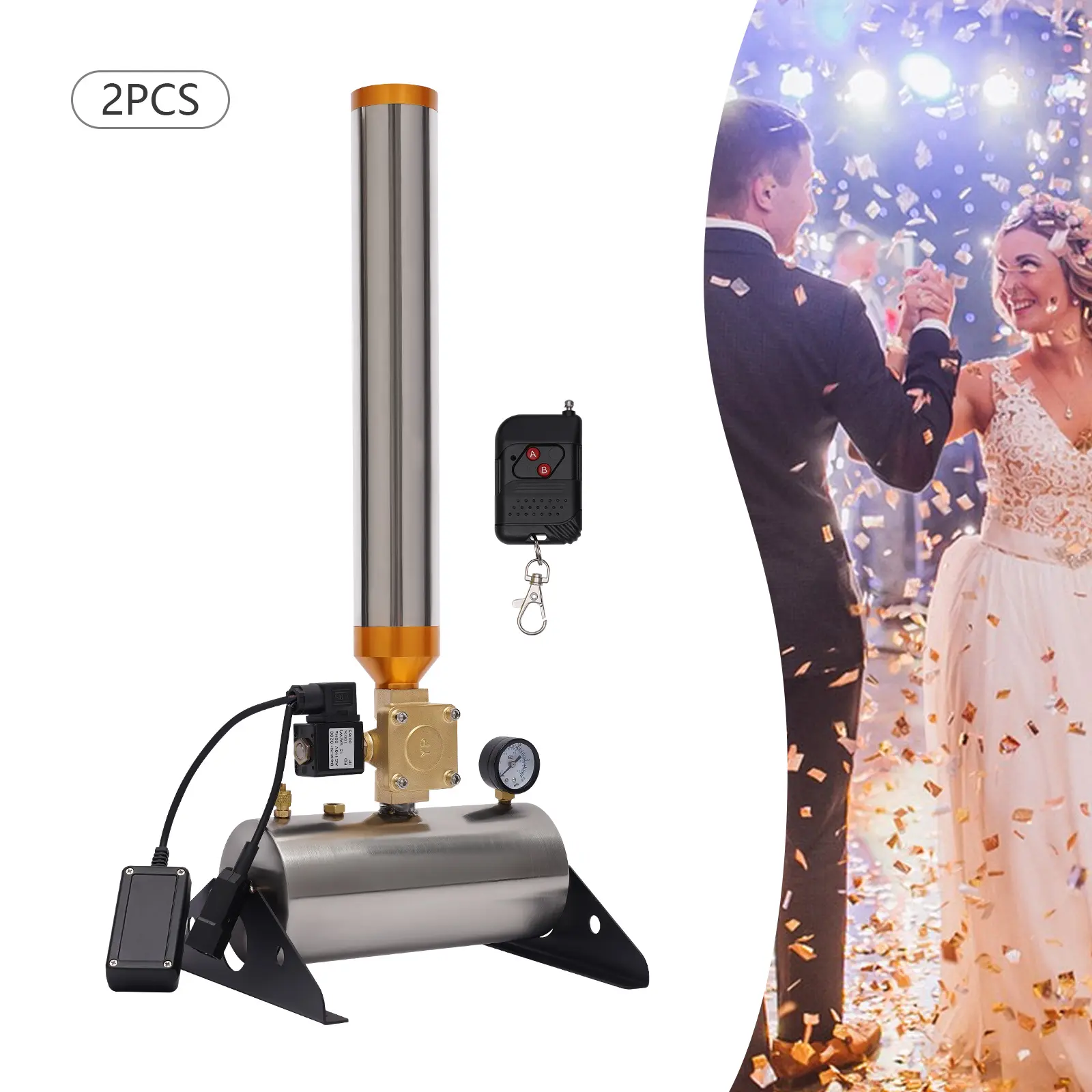 CNCEST 2PCS Stainless Steel Confetti Launcher Machine - 150W Motor, Wireless, Adjustable Spray Angles, Magical Decoration for Wedding, Anniversary, Ceremony Party Supplies