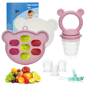 Baby Breastmilk Popsicle Molds & Baby Fruit Feeder (2 Pack), Infant Food Freezer Tray Storage Containers, Silicone Teething Pacifier Feeder and Teether for Babies - Blush