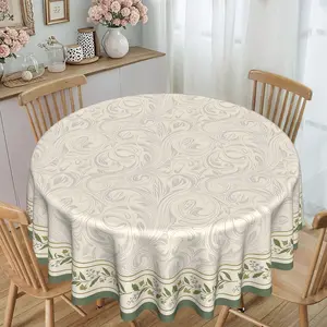 1PC Retro Pattern Printed Round Tablecloth, Washable Round Table Cover, Suitable for Kitchen, Banquets, Picnics, Birthday Parties and Home Decoration