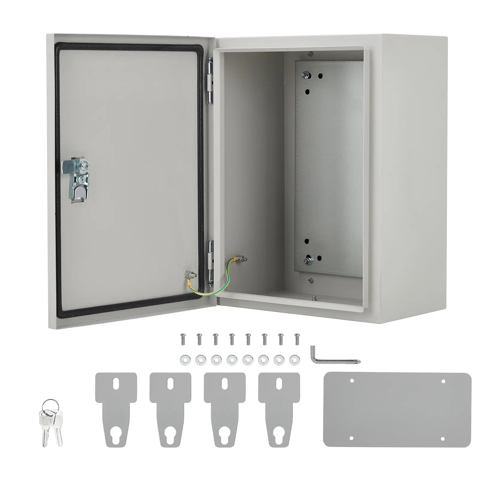 Steel Lockable Waterproof & Dustproof Outdoor Electrical Box - Commercial Storage Cabinet with Lock, 2 Keys, Pre-Drilled Mounting Plate for Garage, RV Hookup, DIY-Friendly Use