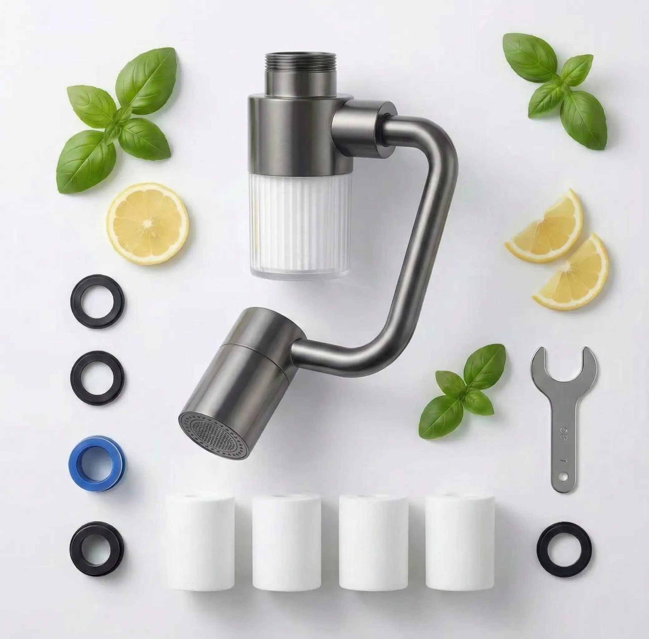 1080°-1440° Rotating Solid Brass Faucet Aerator Extender - Universal Splash Filter Sink Attachment, Dual-Function 2-Flow Sprayer for Kitchen & Bathroom, W/1 Adapter,1 Waterproof Tape,1 Wrench,2 Leak-Proof Washers, Bathroom Sink, Kitchen Sinks