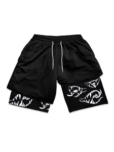 Men's Cartoon Print 2-in-1 Drawstring Shorts, Regular Fit Casual Elastic Waist Shorts, Shorts Men, Summer Shorts, Summer Bottoms, Men's Clothing