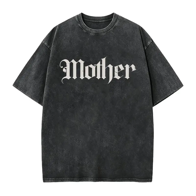 Women's Round Neck Short-Sleeve Fitted Cut Gothic Punk Cotton Graphic Tee - Smooth Seamless Soft Solid Fabric, Vintage Old English "Mother" Top for Moms, Alt Party Wear