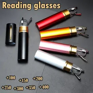 Elegant Portable Mini Reading Glasses Metal Frame Pen Box Ultra-thin Men Women Reading Glasses Presbyopia Eyeglasses with Box