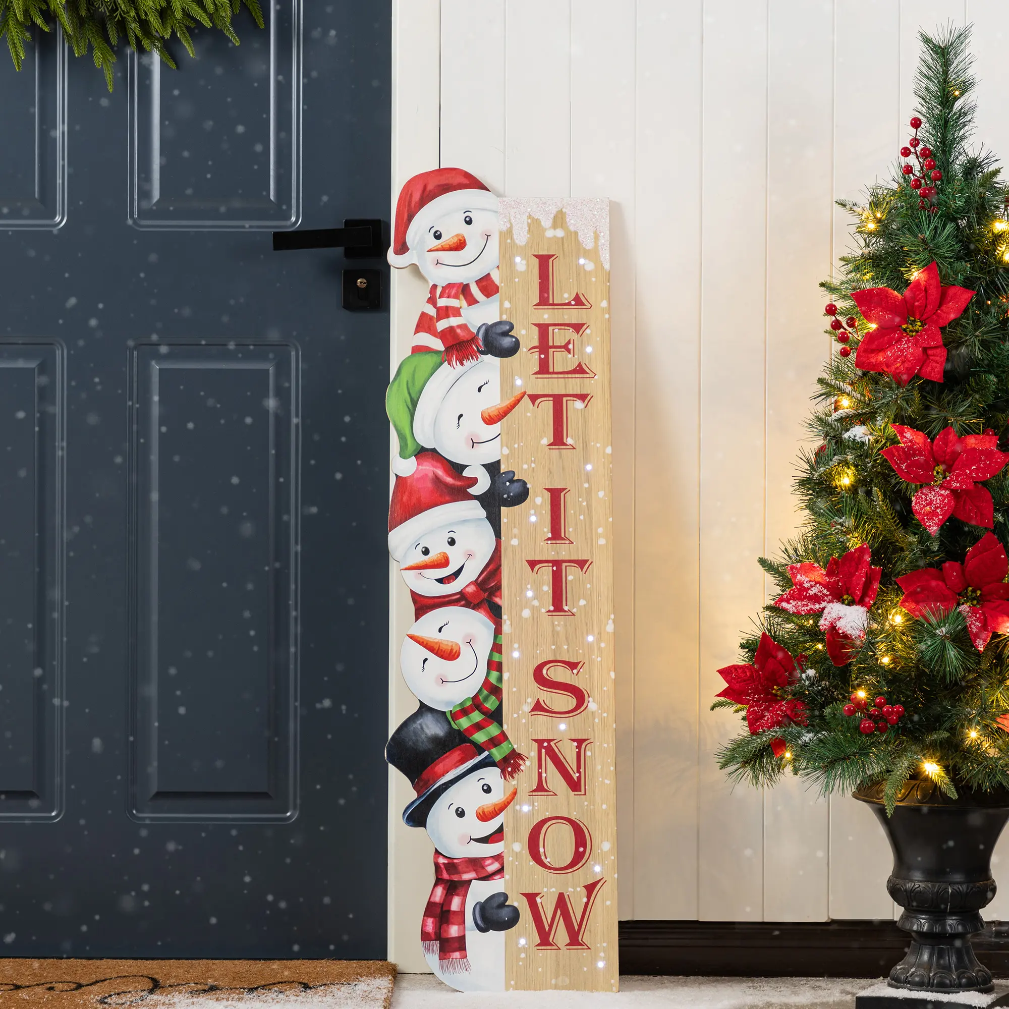 【Christmas in July】 Glitzhome 41.75"H Lighted Wooden Christmas Let it Sonw Stack Snowman Porch Decor with Timer