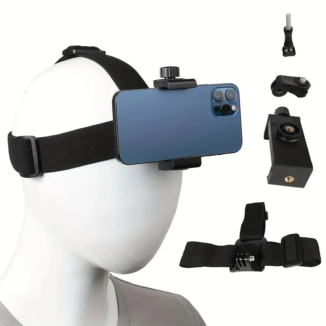 Head-mounted Phone Holder, First Person View Video Outdoor Live Shooting Bracket with Phone Clip, Head Mount Strap for iPhone Samsung Smartphones, Cellphone Holder, Smartphone Accessories
