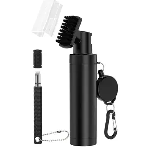 Golf Club Cleaner Brush Kit with 5oz Leakproof Squeeze Water Bottle, Nylon Bristles, Carabiner Clip - Compact Lightweight Golf Accessories for Club, Ball, Shoe Cleaning - Ideal Gift for Enthusiasts