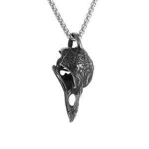 Retro Nordic Crow Skull Pendant Necklace with Durable Alloy Chain, Unisex Edgy Bird Jewelry Lucky Amulet, Unique Funky Men's Accessories for Adults, Summervibes Gift