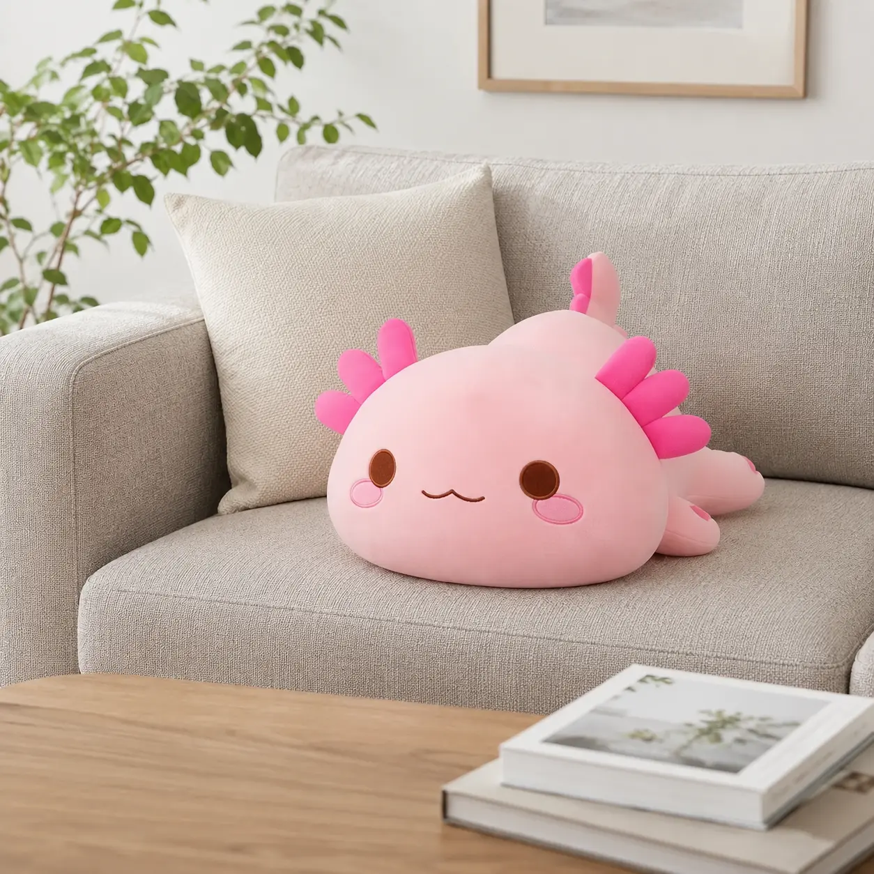 SNOWOLF Kawaii Pink Axolotl Plushie - 20in Cute, Smooth, Huggable Stuffed Animal, Unisex PP Cotton Soft Toy, Squishy Hug Pillow, Aesthetic Room & House Decoration Gift for Kids