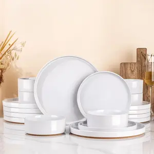 Dinnerware Set for 4| Speckled Stoneware and with unglazed terracotta| Scratch Resistant, Dishwasher & Safe Dishes Sets- 12-Pcs Milk White