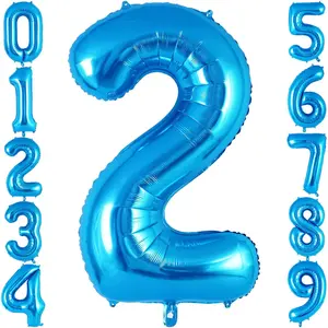 Blue Number 2 Balloon 40 Inch, Big Large Foil Helium Number Balloons, Jumbo Giant Mylar Number 2 Balloons For 2 Second Birthday Party Decorations Supplies Anniversary Celebration