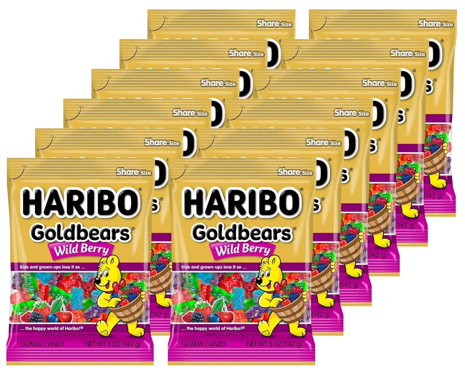 HARIBO Goldbears Wild Berry Gummi Candy, Fruit Flavored, 5 oz Share Size Bag (Pack of 12)