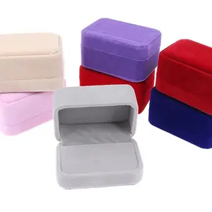 Square Velvet Couple Double Ring Box Ring Earing Holder Case Display Wedding Engagement Ring Organizer Jewelry Packaging Box
