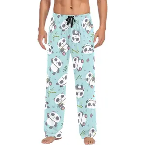 Men's Cartoon Cute Panda Pajama Pants Cotton Soft Comfy Straight-Fit Lightweight Pj Bottoms