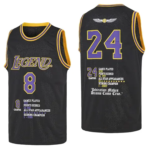 Men's #8/#24 Print Short Sleeve Mesh Polyester Athletic Top - Quick Dry, Breathable, Fitted Sports Jersey (S-2XL) for Basketball Competition Training, Fans, Spring/Summer/Autumn Active Days - Cold Wash, Do Not Bleach