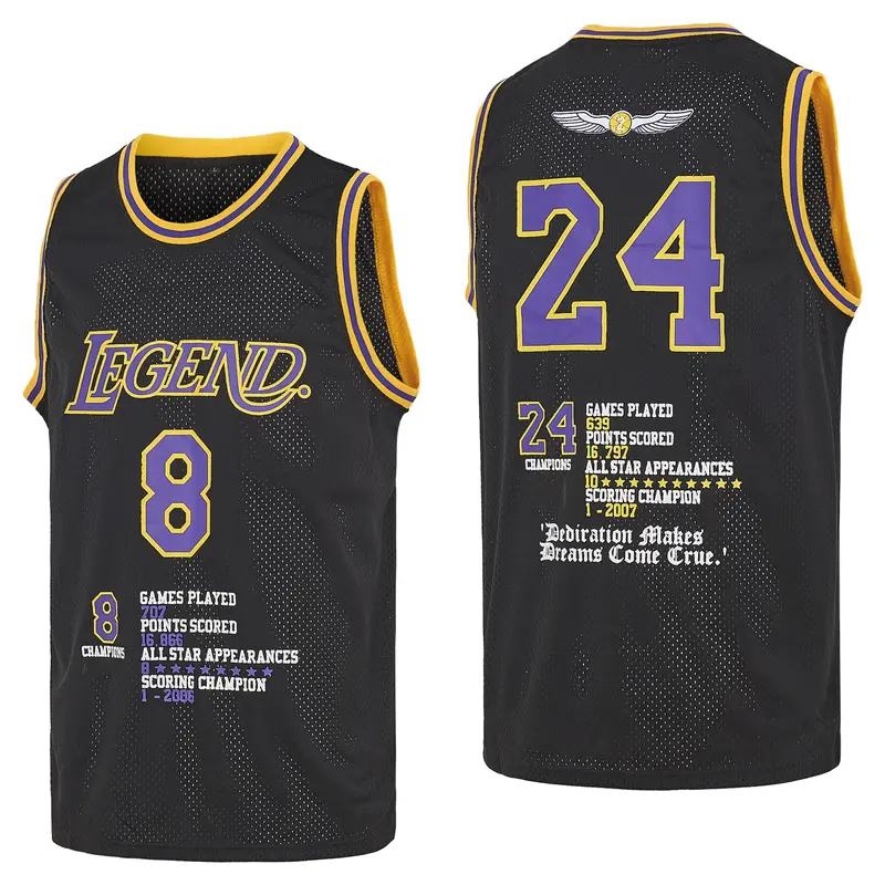 Men's #8/#24 Print Short Sleeve Mesh Polyester Athletic Top - Quick Dry, Breathable, Fitted Sports Jersey (S-2XL) for Basketball Competition Training, Fans, Spring/Summer/Autumn Active Days - Cold Wash, Do Not Bleach