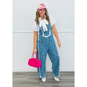 Dark Denim Ditsy Floral Jumpsuit (Reg & Plus)