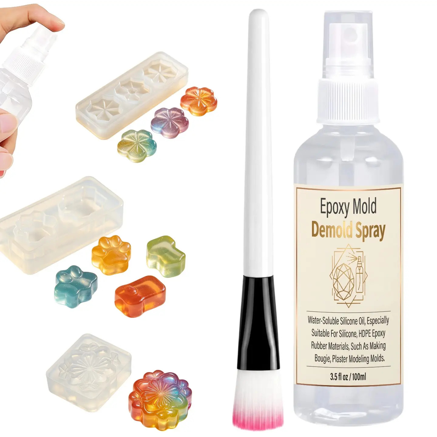 3.5oz Mold Release Spray with Brush, Quick Dry in 5 Seconds, Bubble-Free, Extends Molds Life, Ideal for Resin & Concrete DIY Projects