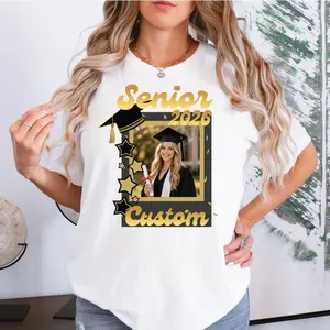 Custom Photo Senior 2026 Custom Name Shirt Class Of 2026 Graduation T-Shirt, Personalized Senior Shirt, Back Bow Design, High School Shirt