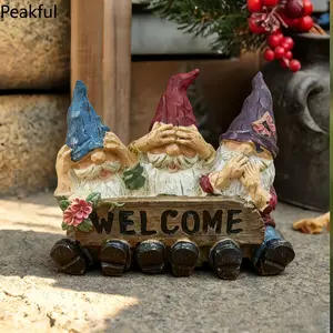 Rustic Outdoor Gnome Statue, Resin Elf Welcome Plaque Figurine, Funny Artistic Lawn & Patio Decoration, Windproof Premium Resin Material, Eye-catching Garden Ornament for Yard Display, Porch Decor, Outdoor Party and Farmhouse Aesthetic Layout
