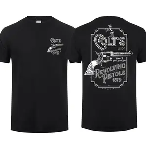 FEEGO Colt SAA Peacemaker T-Shirt, Classic Revolver Graphic Tee, Western Cowboy Vintage Style, Perfect Gift for Colt Fans and Men’s Casual Wear.