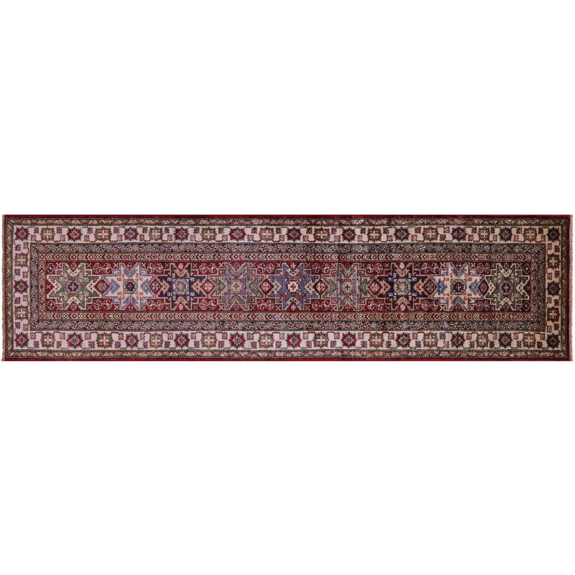 Red Runner Super Kazak Handmade Wool Rug 2' 7" X 10' 2" - Q18216