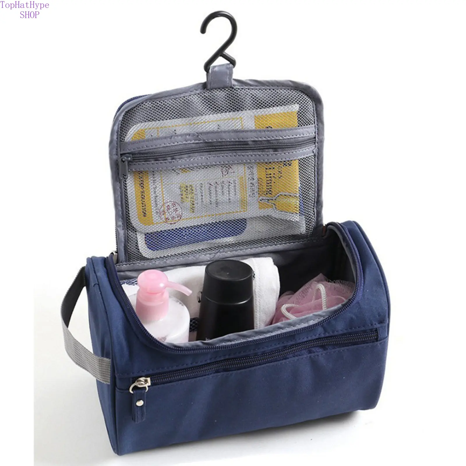 High-Capacity Travel Cosmetic Bag for Men, Waterproof & Foldable Toiletry Organizer with Hanging Hook, Reusable Zip Pouch for Bathroom & Camping, Men's, Hangable, Multi-Compartment